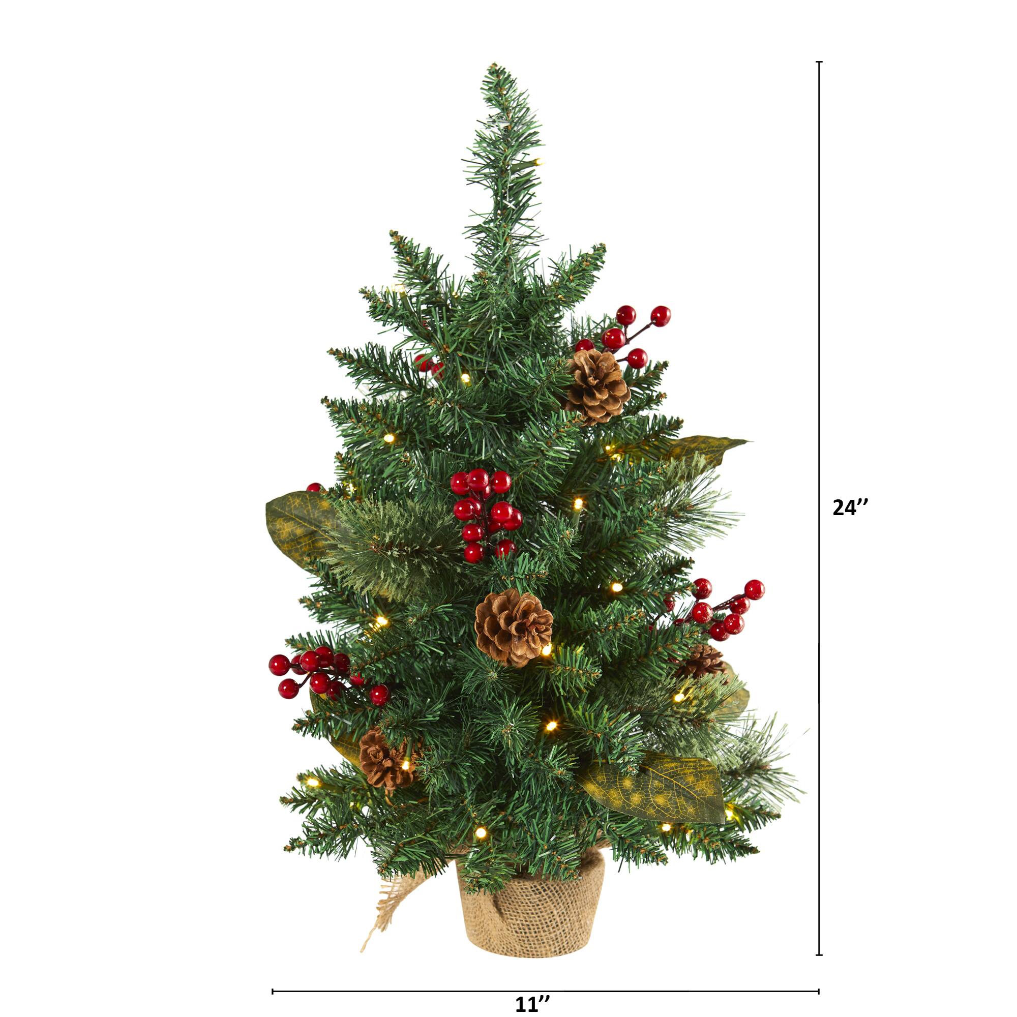 2ft. Pre-Lit Pine Artificial Potted Christmas Tree with Pinecone & Berries, Clear LED Lights
